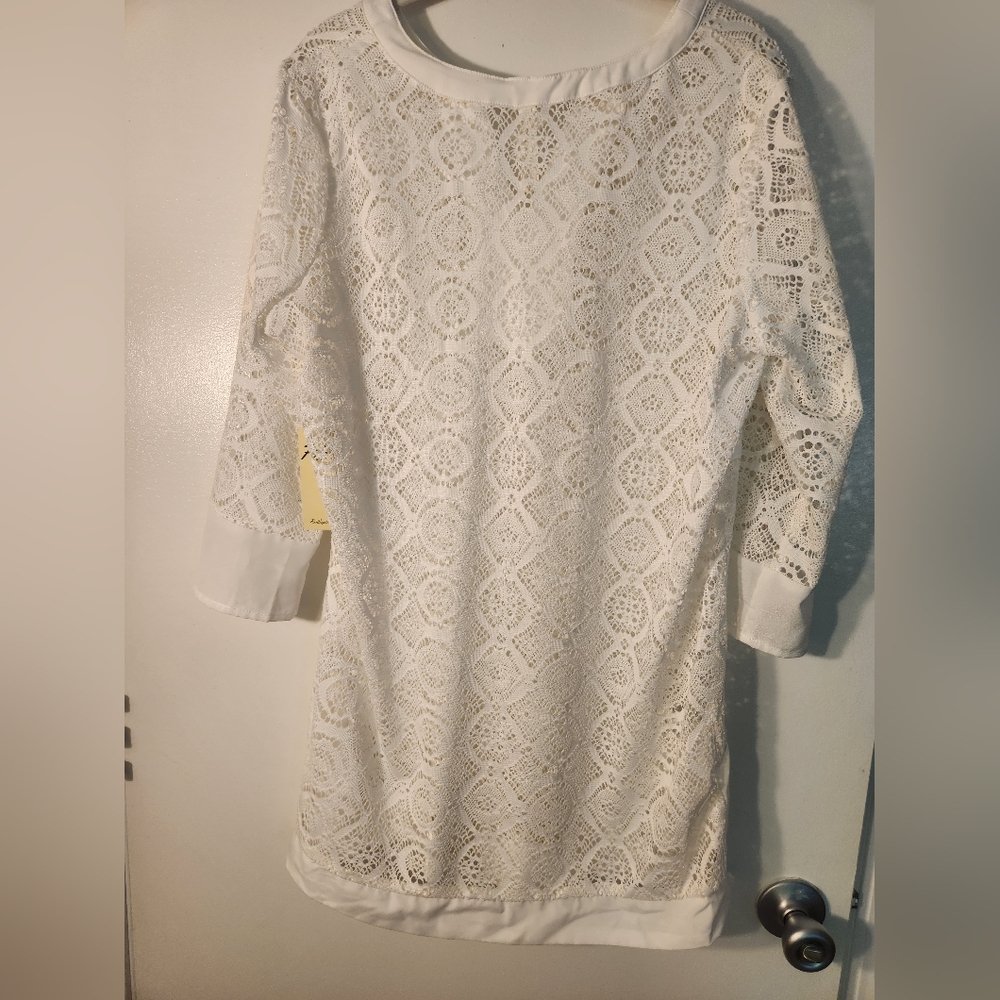New Perseption White Swimsuit Coverup 3/4 Sleeve Tunic Xlarge - Picture 2 of 4